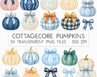Cottagecore Pumpkins Clipart Bundle / Watercolor / High Quality PNG / Commercial Use / Nursery Clipart