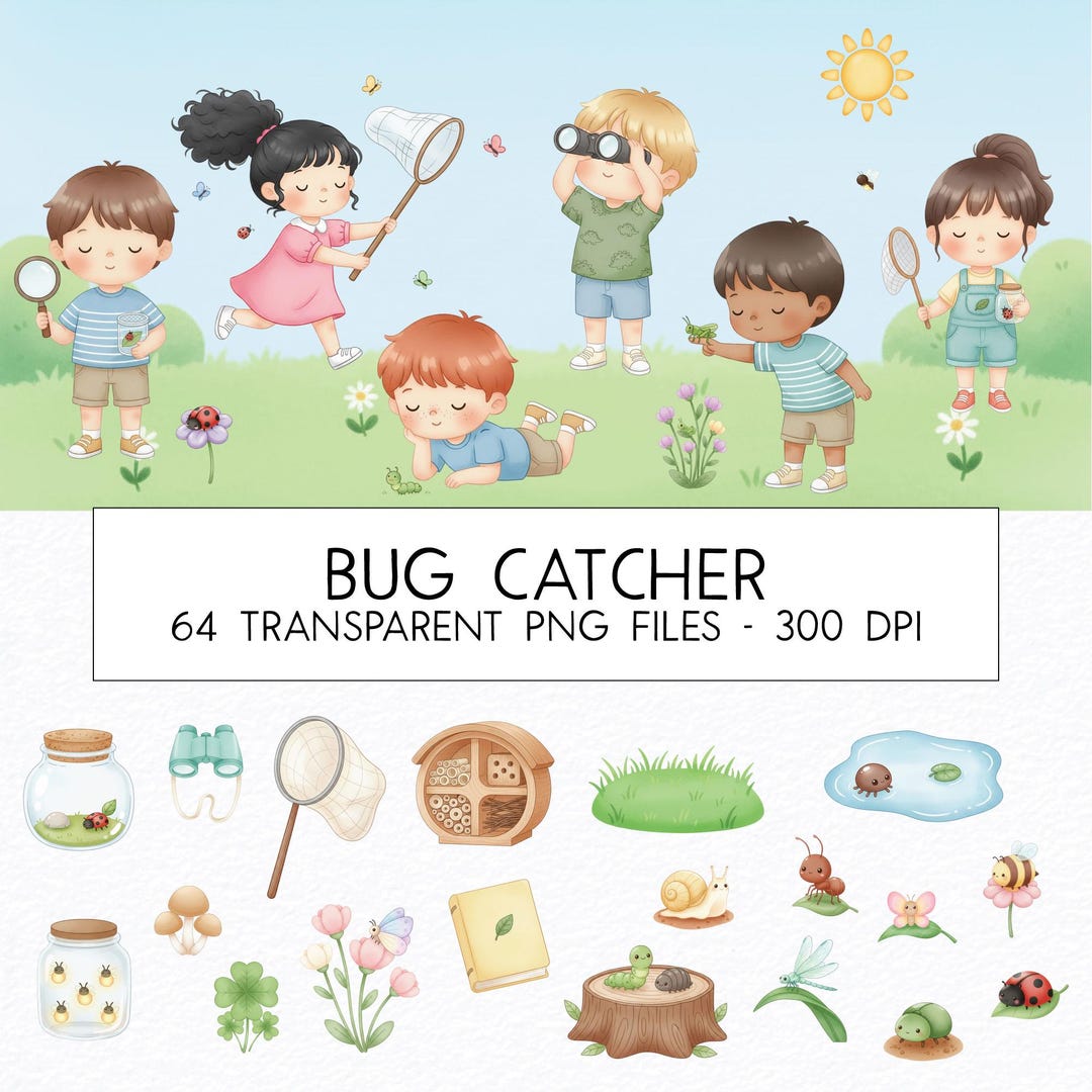 Bug Catcher Watercolor Clipart Bundle (PNG) / Commercial Use - Etsy