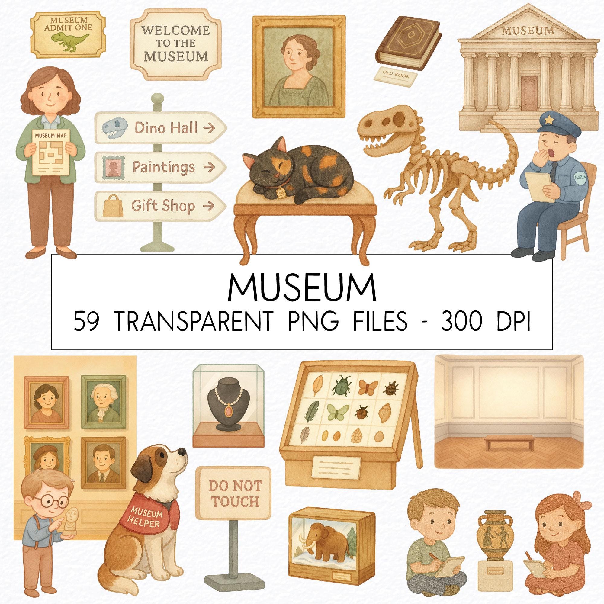 Museum Clipart Bundle / Watercolor / High Quality PNG / Commercial Use / Nursery Clipart