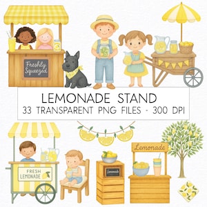 Lemonade Stand Clipart Bundle / Watercolor / High Quality PNG / Commercial Use / Nursery Clipart