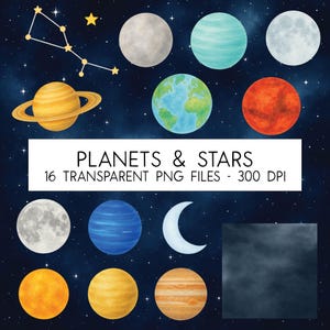 Planeten clipartbundel/aquarel/hoge kwaliteit PNG/commercieel gebruik/kwekerij clipart
