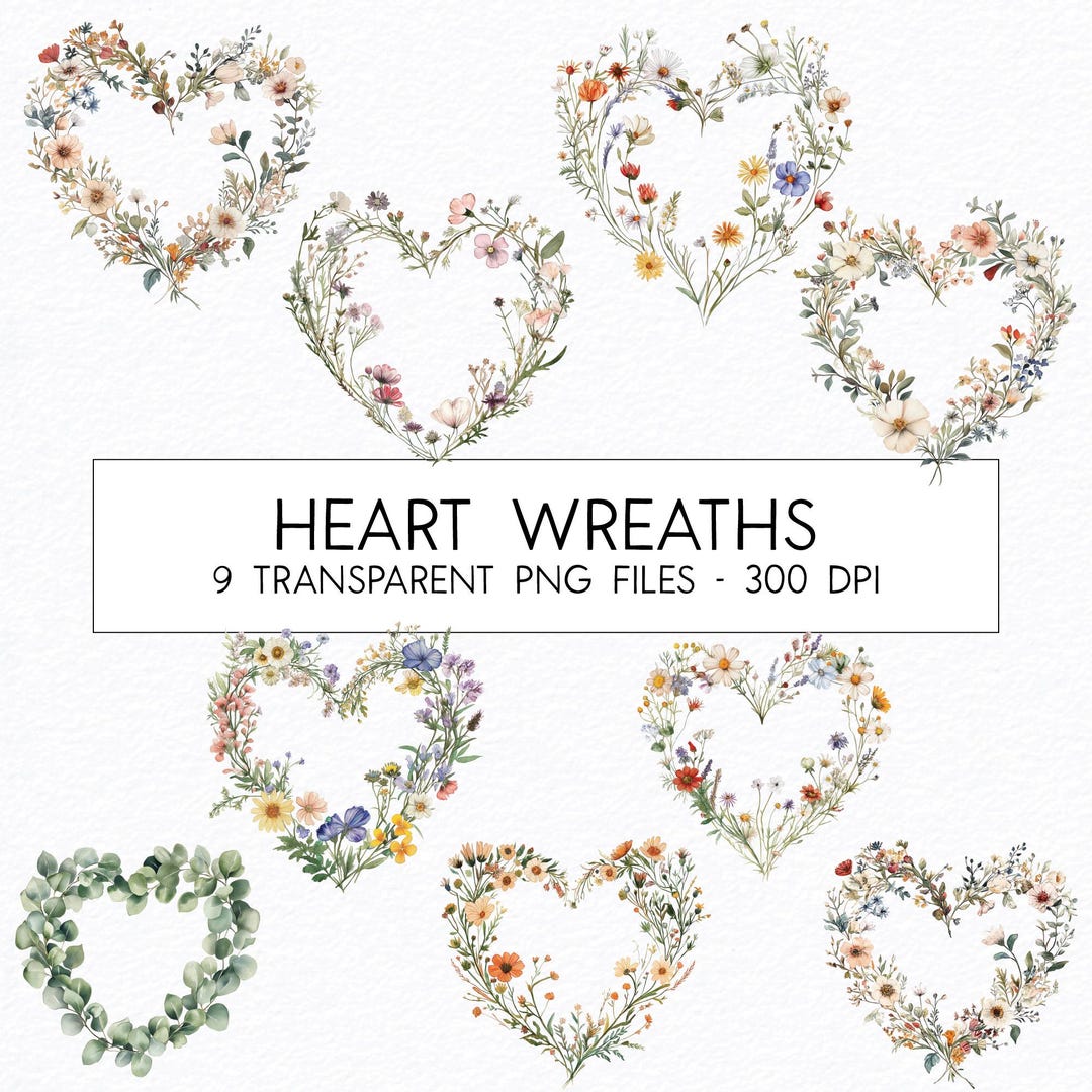 Heart Wreath Clipart Bundle / Watercolor / High Quality PNG ...