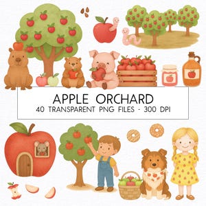 Pacote de Clipart de Pomar de Maçãs / Aquarela / PNG de Alta Qualidade / Uso Comercial / Clipart de Berçário