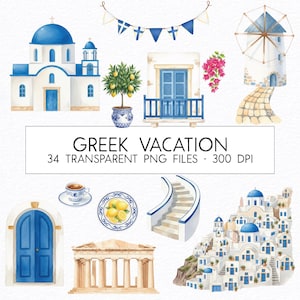 Grekisk semester akvarell Clipart-paket / Kommersiellt bruk