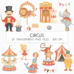 Circus Clipart Bundle / Watercolor / High Quality PNG / Commercial Use / Nursery Clipart