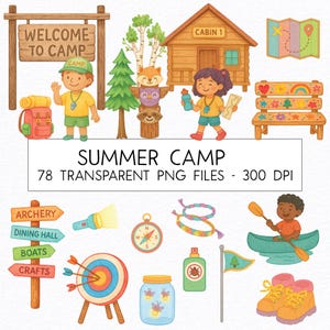 Zomerkamp clipartbundel | Kinderen kamperen illustraties | Bosavontuur kampvuurtent, png PNGEgg | Zomerkampillustraties voor kinderen
