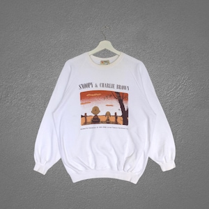 Vintage Rare Snoopy & Charlie Brown Cartoon Networks Sweatshirt All Over Print Spellout Crewneck White Colour Jumper Pullover