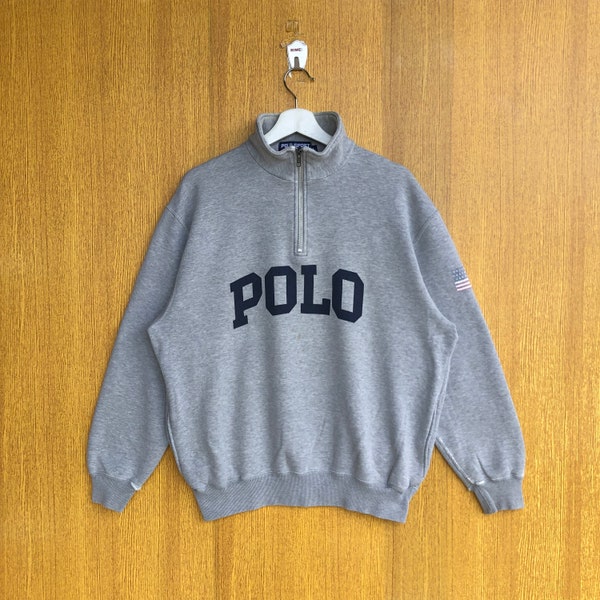 Vintage Polo Sport Ralph Lauren Sweatshirt Big Logo Spellout Half Zipper Jumper Pullover Sweater