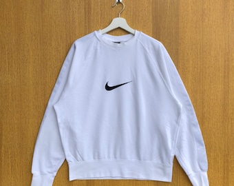 Vintage Nike Swoosh Center Sweatshirt Embroidery Big Logo Spellout Crewneck Jumper Pullover Sweater