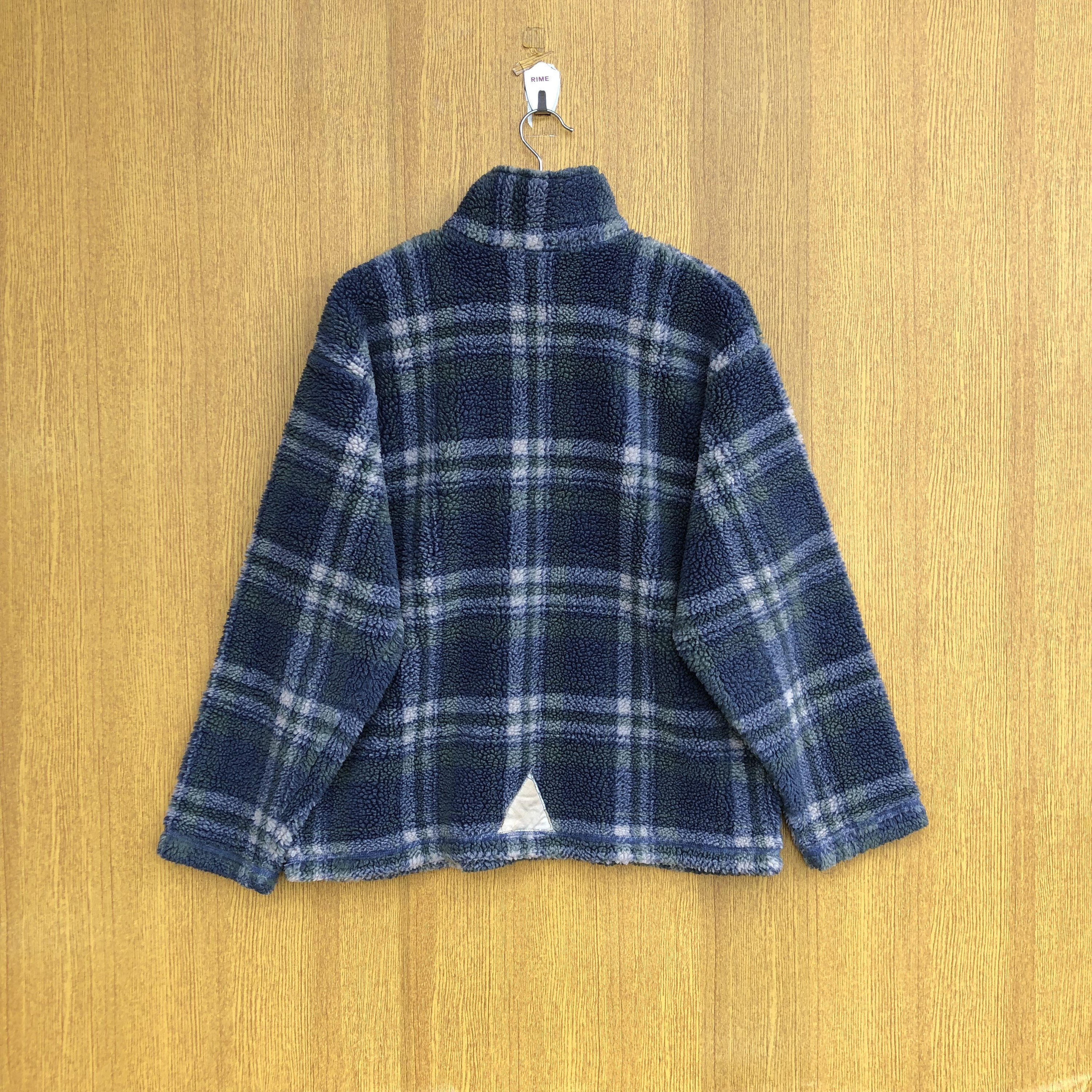 Black Check Fleece Jacket Stussy Shadow Plaid Sherpa Zip Shirt NAVY XL