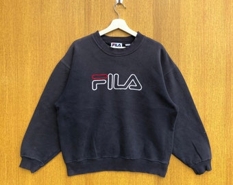 Sudadera vintage Fila con cuello redondo y logo grande bordado