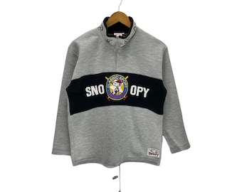Sweat-shirt vintage Snoopy Classic Sport avec demi-fermeture éclair, broderie Snoopy Spellout, pull à col rond, pull-over