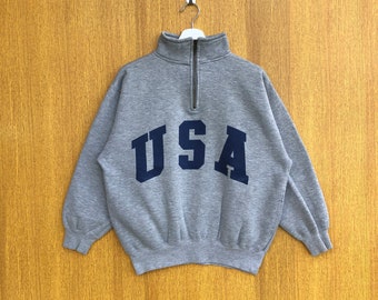 Vintage USA Half Zipper Sweatshirt Big Logo Crewneck Jumper Pullover Sweater