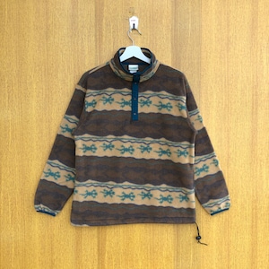Vintage LL Bean Fleece Viertel Button Up Fleece Gecko Gedruckt Dehnbarer Pullover Pullover