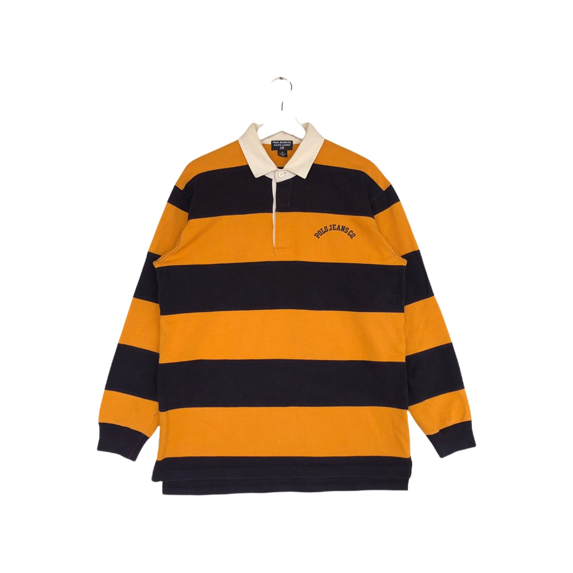 90s “POLO By Ralph Lauren” rugger shirt VINTAGE RALPH LAUREN NEW YORK BLUE GREEN STRIPED RUGBY POLO