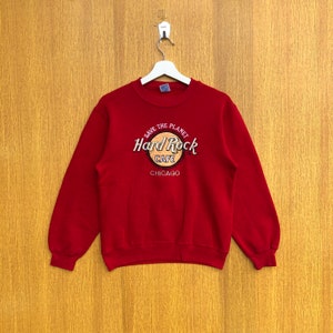 Vintage Hard Rock Cafe Chicago Sweatshirt Embroidered Spellout Crewneck Jumper Pullover Sweater