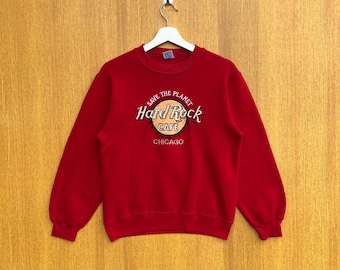 Vintage Hard Rock Cafe Chicago Sweatshirt Embroidered Spellout Crewneck Jumper Pullover Sweater