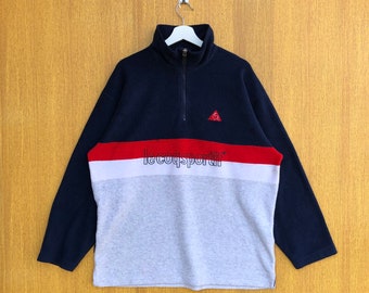 Vintage Le Coq Sportif Fleece Sweatshirt Embroidery Big Logo Spellout Half Zipper Jumper Pullover Sweater