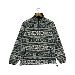 Vintage LL Bean Fleece Sweatshirt Pop Art Design Full Zipper Jumper Pullover Sweater