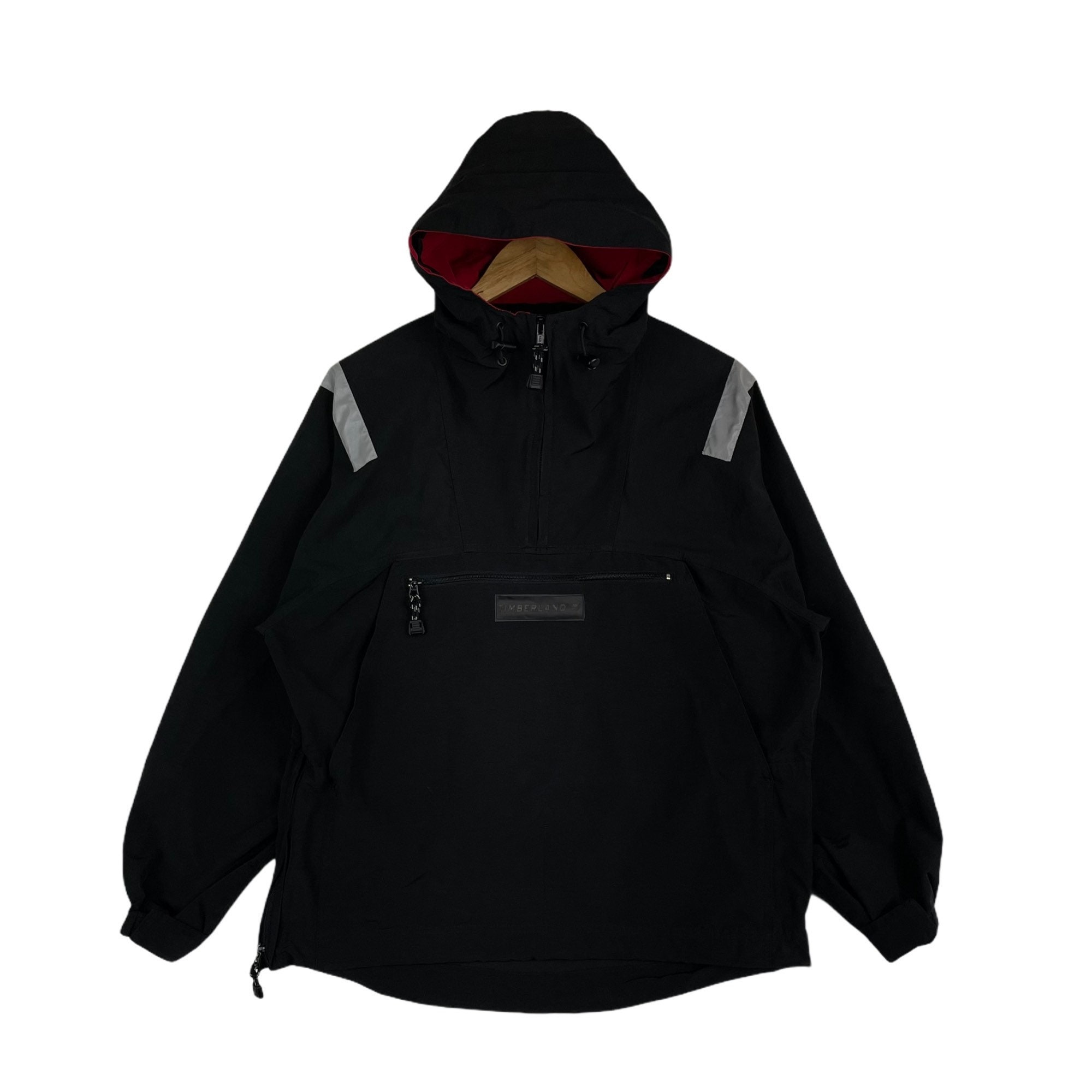 Timberland ブラック フード付きジャケット Timberland Windbreaker Jacket Half Zipper Black Color - Etsy