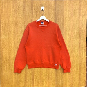 Vintage Russell Athletic  Sweatshirt Plain Orange Color Crewneck Jumper Pullover Sweater