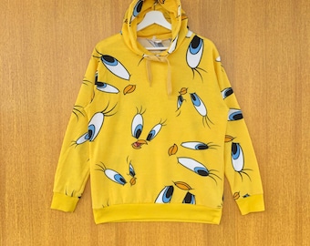 Vintage Looney Tunes Hoodie Tweety Full Print Sweatshirt Crewneck Jumper Pullover Sweater