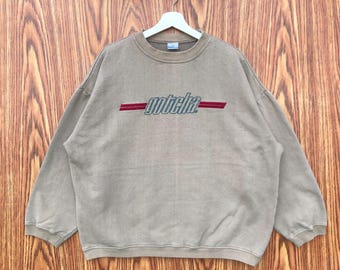 Vintage Gotcha Sweatshirt bestickter hellbrauner und roter Pullover mit Rundhalsausschnitt