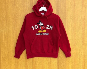 Vintage Mickey Mouse Hoodie Fleece Sweatshirt Embroidery Spellout Crewneck Jumper Pullover Sweater