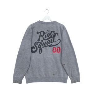 Vintage Rare Stussy Sweatshirt All Over Print Spellout Riot Squad Crewneck Jumper Pullover Sweater