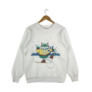 Suéter tipo pulóver con cuello redondo y sudadera vintage Cool Cat de color blanco