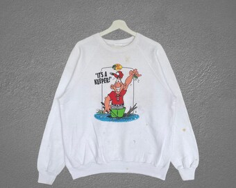 Vintage Bass Pro Shops Fishing Sweatshirt All Over Print It’s Keeper Crewneck Jumper Pullover