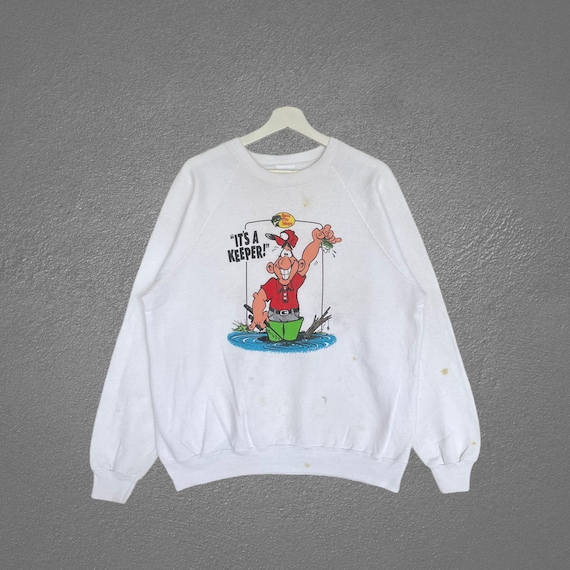 Vintage Bass Pro Shops Fishing Sweatshirt All Over Print Its Keeper  Crewneck Jumper Pullover 