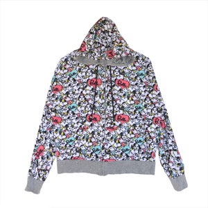 Vintage Rare Peanuts Hoodie Full Printed Snoopy Doodle Art Full Zip Jumper Pullover