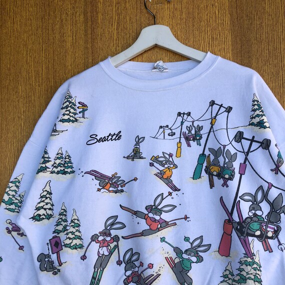 Vintage Seattle Bunny Rabbit Ski Sweatshirt Monog… - image 3