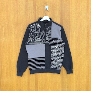 Castelbajac Sweatshirt Half Zipper Full Print Crewneck Jumper Pullover Sweater