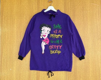 Vintage The Famous Cartoon Character Betty Boop Sweatshirt Turtleneck Big Logo Jumper Pullover