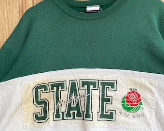 Vintage Rose Bowl Sweatshirt Michigan State Spellout Crewneck