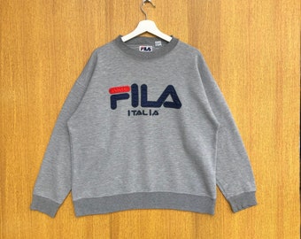 Sudadera vintage Fila Italia con cuello redondo y logo grande bordado
