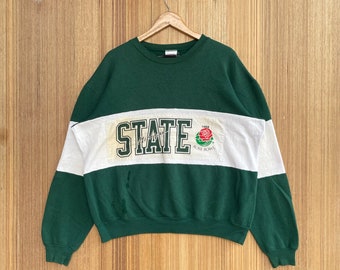 Vintage Rose Bowl Sweatshirt Michigan State Spellout Crewneck Jumper Pullover Sweater