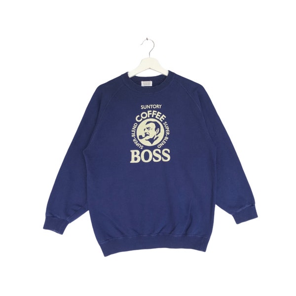 Vintage Suntory Coffee Boss Sweatshirt All Over Print Big logo Crewneck Pullover Jumper Sweater