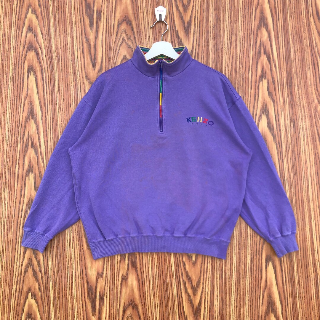 カシミヤ100% Vネック 90s KENZO GOLF deadStock Vintage Kenzo Golf Half Zipper Sweatshirt Multi Colour Pullover