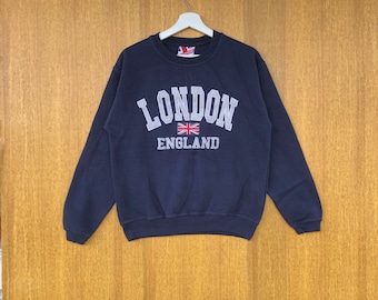 Vintage London England By Cool Fashion Sweatshirt Big Logo Spellout Crewneck Jumper Pullover Sweater