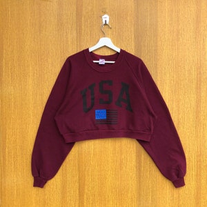Vintage USA Sweatshirt Crop Top Big Logo Spellout Crewneck Jumper Pullover Sweater