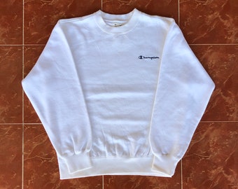 Rare CHAMPION Embroidery Small Logo White Sweatshirt
