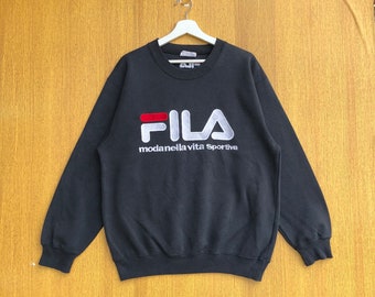 Vintage Fila Sportswear Sweatshirt Embroidered Big Logo  Spellout Crewneck Jumper Pullover Sweater