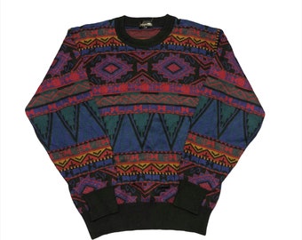 Vintage Auckland Well Knitwear Wonderful Design Cardigan Sweater Navajo Design Pop Art