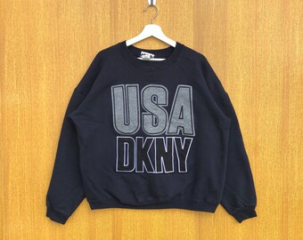 Vintage USA DKNY Sweatshirt Embroidered Spellout Crewneck Jumper Pullover Sweater
