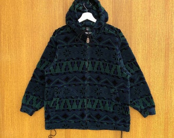 Sudadera con capucha Navajo vintage de forro polar con cremallera completa y diseño nativo.