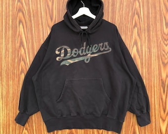 Vintage Log Angeles Dodgers-hoodie, oversized trui met geborduurd groot spellout-logo, truitrui