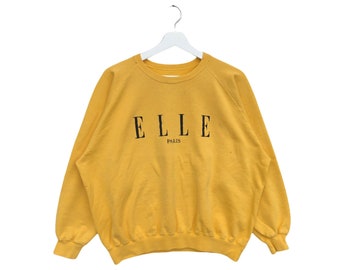 Vintage Elle Paris Sweatshirt Spellout Crewneck Jumper Pullover Sweater